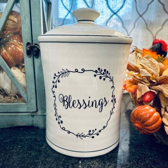 Blessings Farmhouse Ceramic Kitchen Canister Cookie Jar - Picture 1 of 3